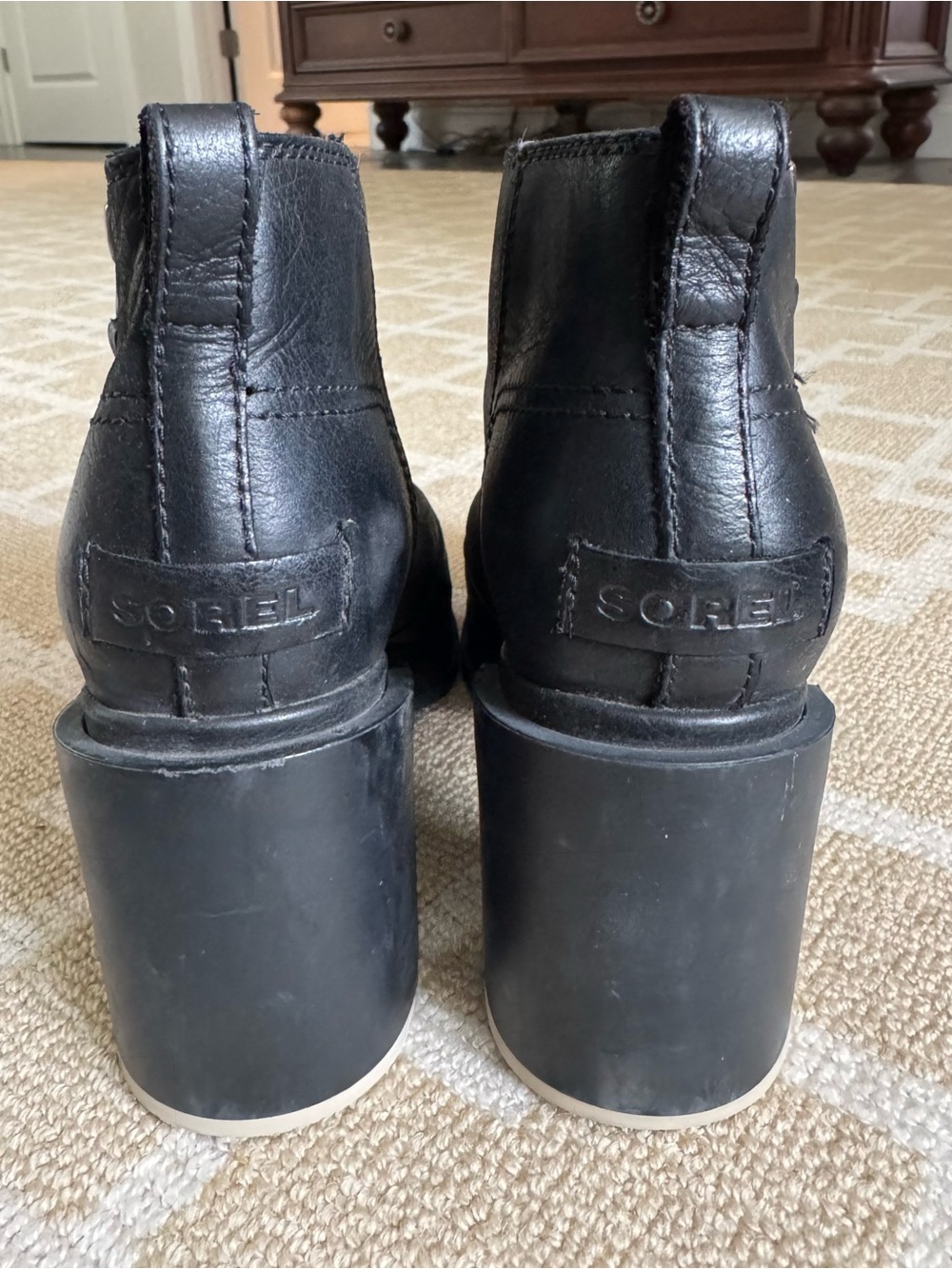 Sorel Blake Leather Platform Ankle Booties Black Block Heel Women’s 7.5 - Picture 9 of 14